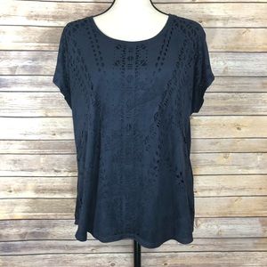 Chico’s Navy Faux-Suede Cut Out Design Blouse